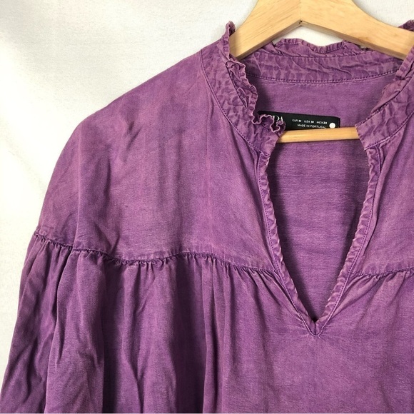 Zara Purple V-Neck Peasant Long Sleeve Blouse M - Picture 3 of 4